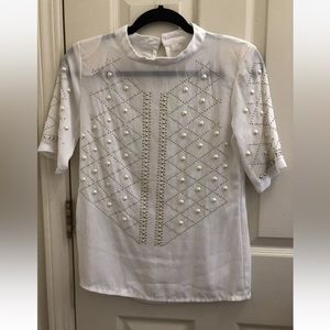 Beaded chiffon pullover short sleeve shirt women